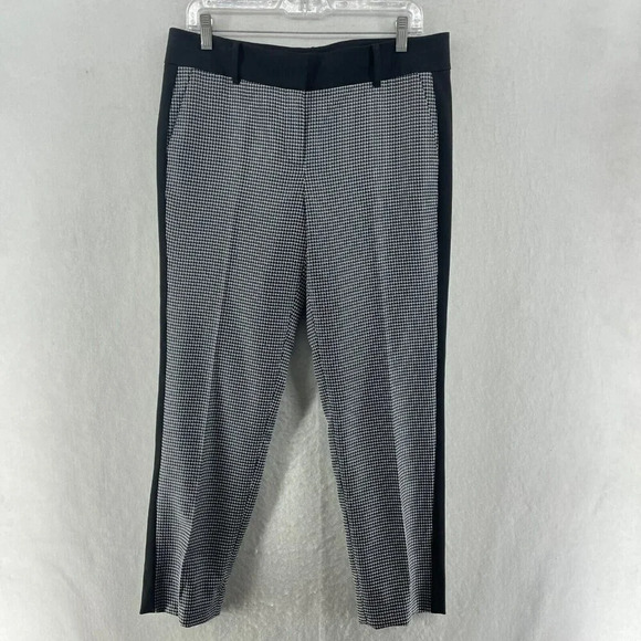 Ann Taylor Dress Pants Women's Sz 8 Black Windowpane Mid-Rise Tapered Pockets - Picture 1 of 10